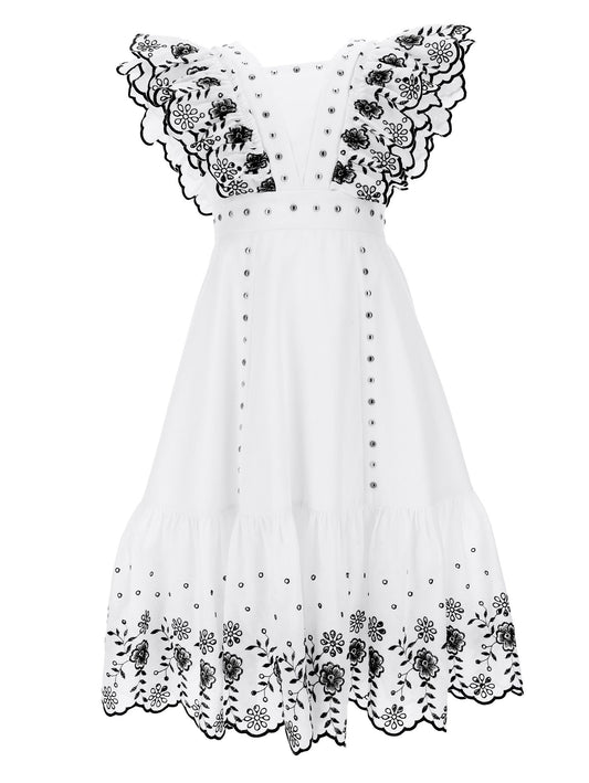 Sangallo embroidered dress with ruffles