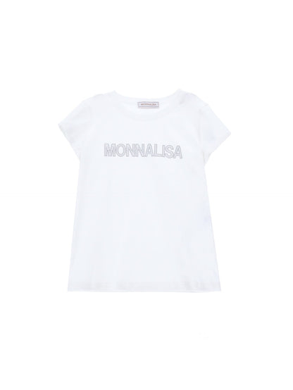 Cotton T-shirt with rhinestone logo