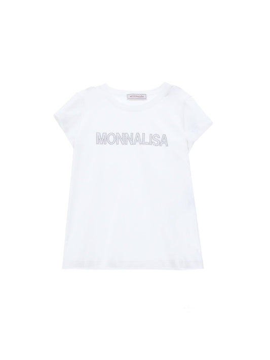 Cotton T-shirt with rhinestone logo
