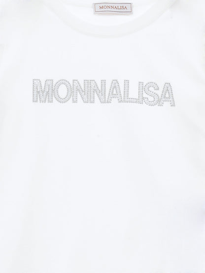 Cotton T-shirt with rhinestone logo