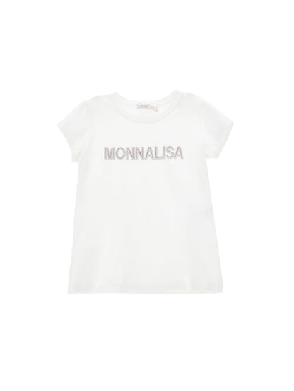 Cotton T-shirt with rhinestone logo