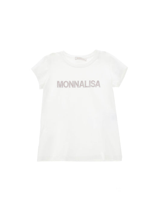 Cotton T-shirt with rhinestone logo