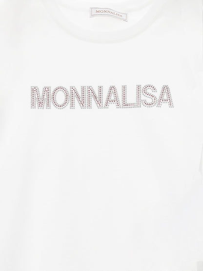 Cotton T-shirt with rhinestone logo