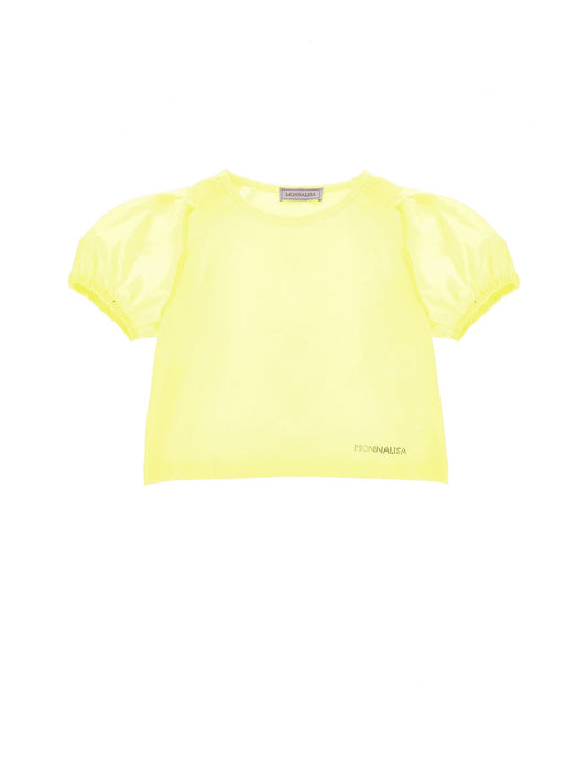 Jersey t-shirt with poplin sleeves