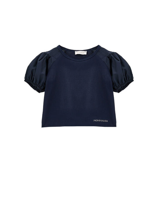 Jersey t-shirt with poplin sleeves