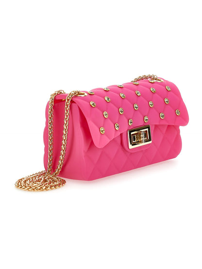 PVC coated handbag with rhinestones