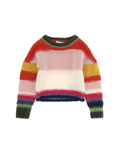 Multicolored yarn striped sweater