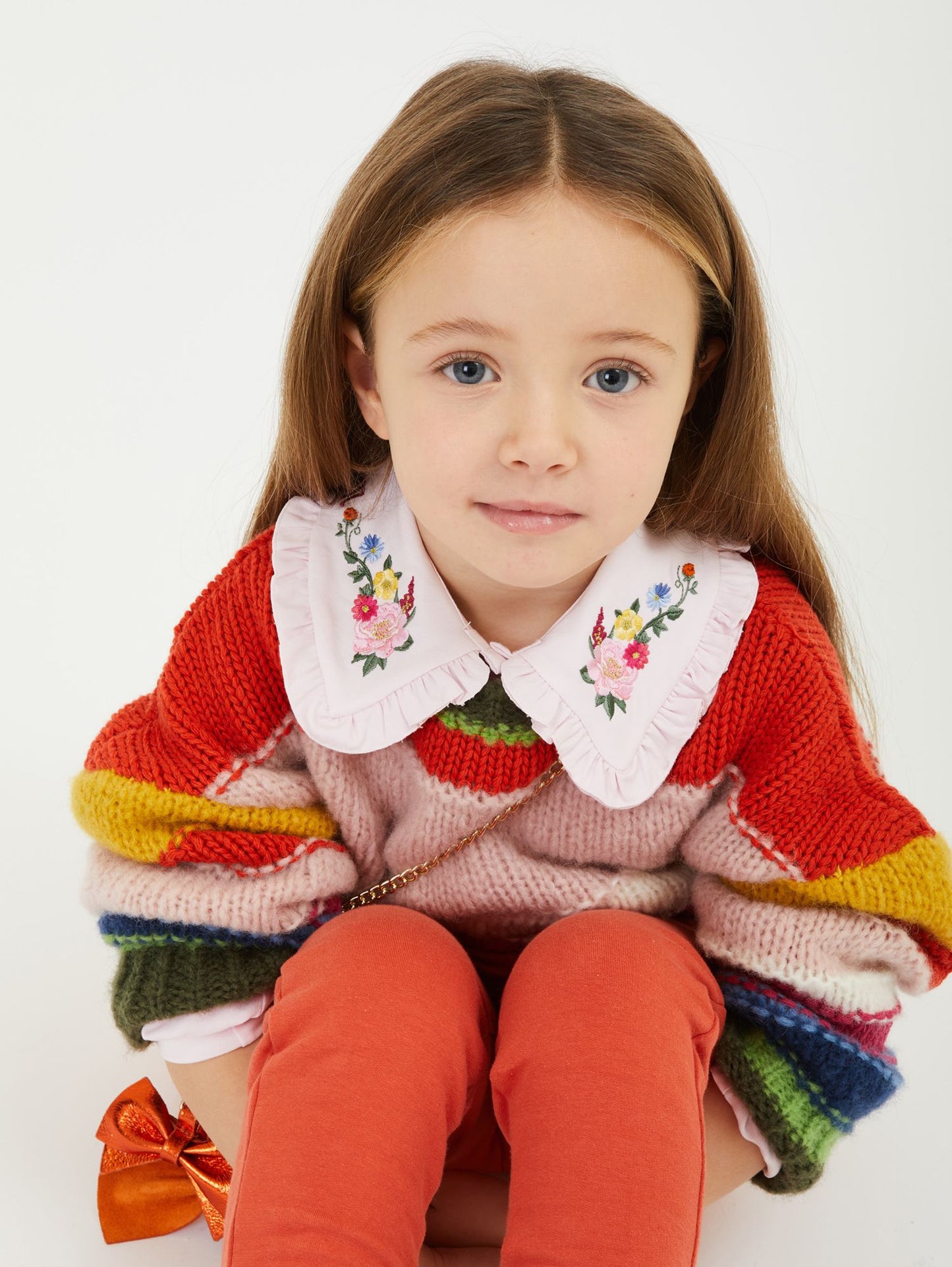 Multicolored yarn striped sweater