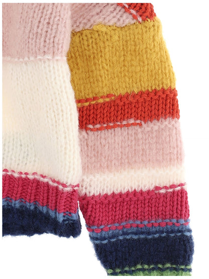 Multicolored yarn striped sweater