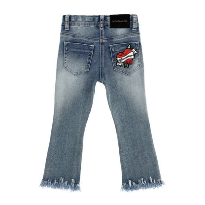 Jeans sfrangiato con paillettes