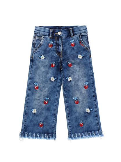Jeans felpa ricamo ciliegie