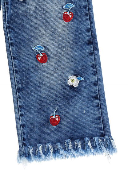 Jeans felpa ricamo ciliegie