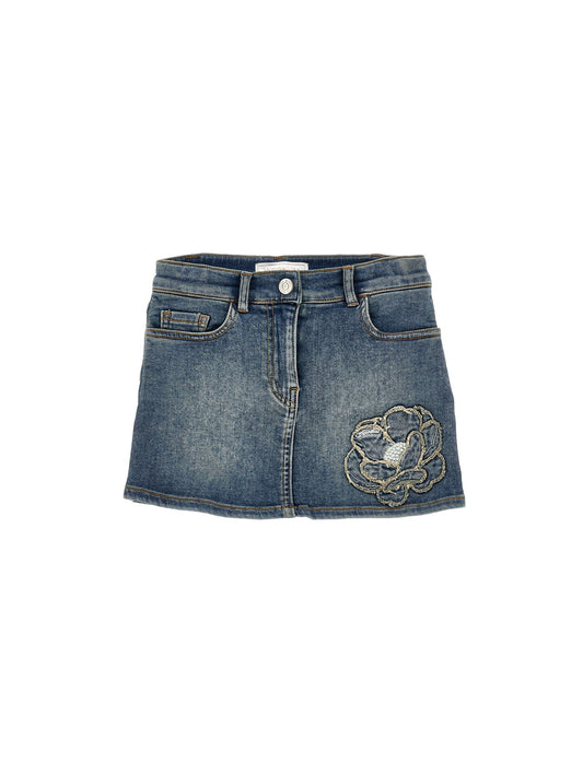 Embroidered denim skirt