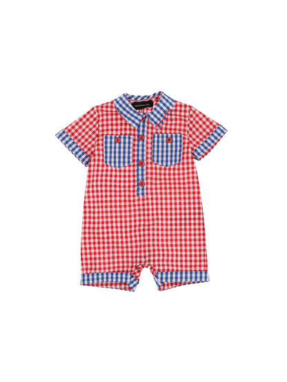 Vichy cotton romper with collar