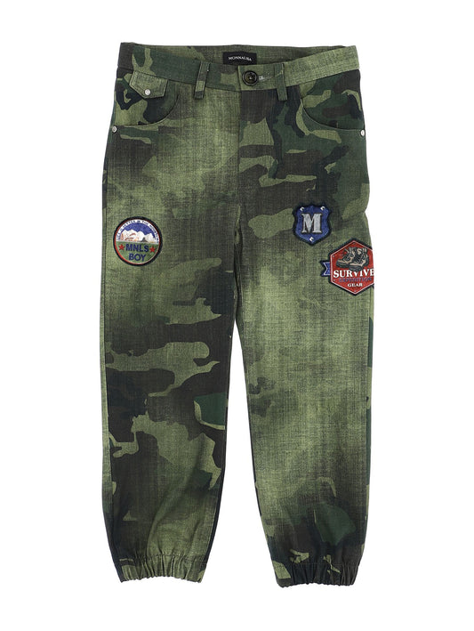 Camouflage patch gabardine trousers