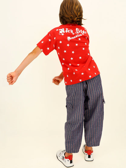 Pinstriped denim trousers