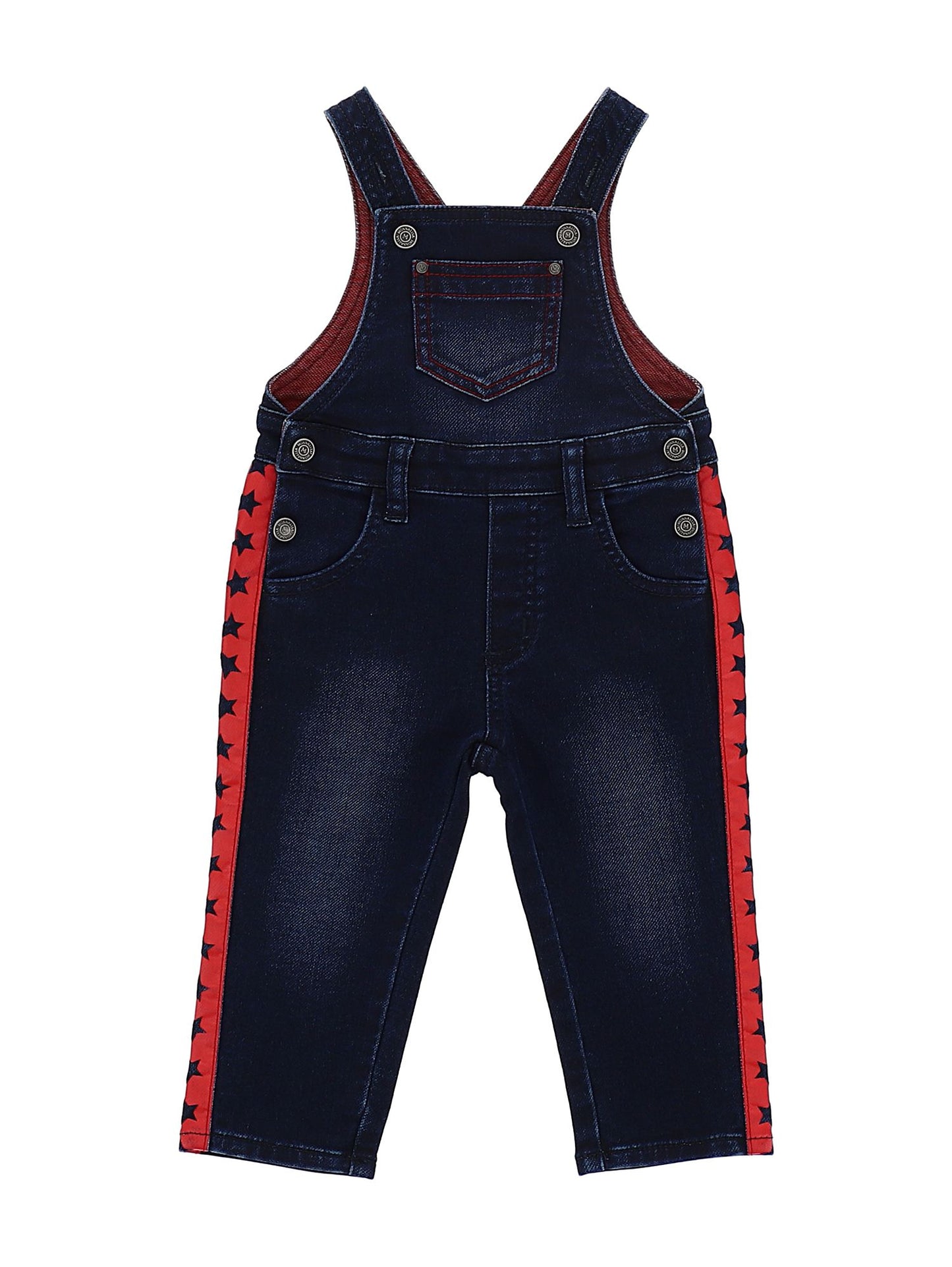 Salopette felpa effetto denim bande