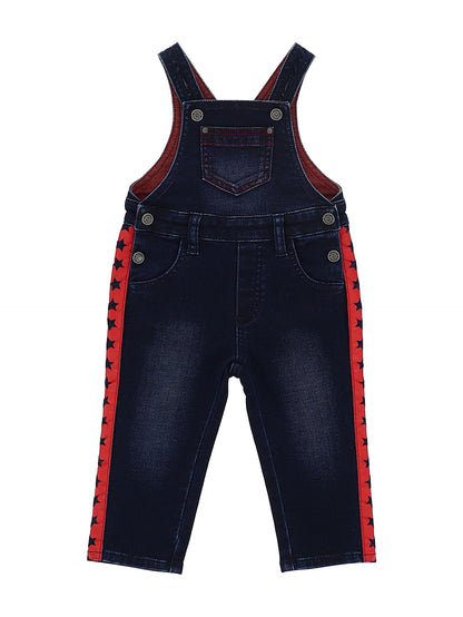 Salopette felpa effetto denim bande