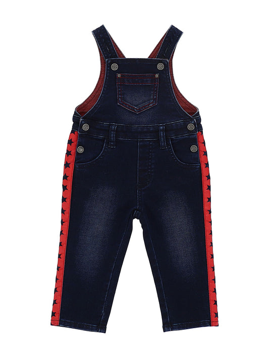 Salopette felpa effetto denim bande
