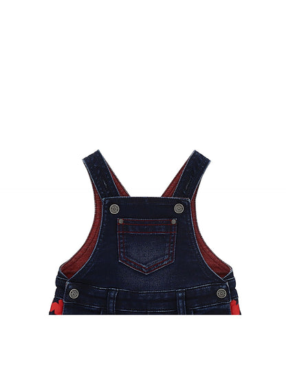 Salopette felpa effetto denim bande