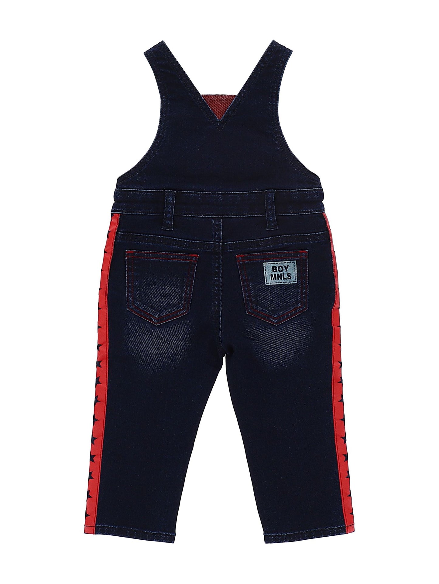 Salopette felpa effetto denim bande
