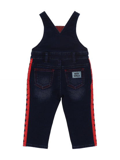 Salopette felpa effetto denim bande