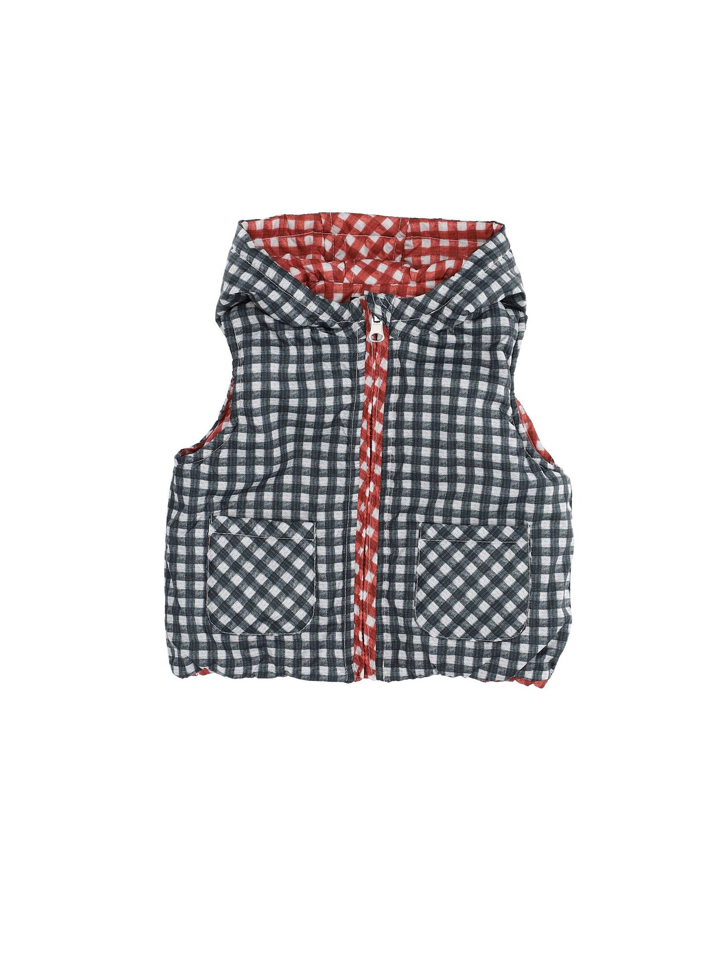 Gilet nylon vichy con cappuccio
