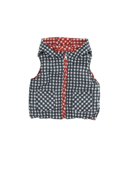 Gilet nylon vichy con cappuccio