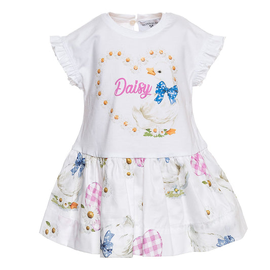 Dress with printed flounce