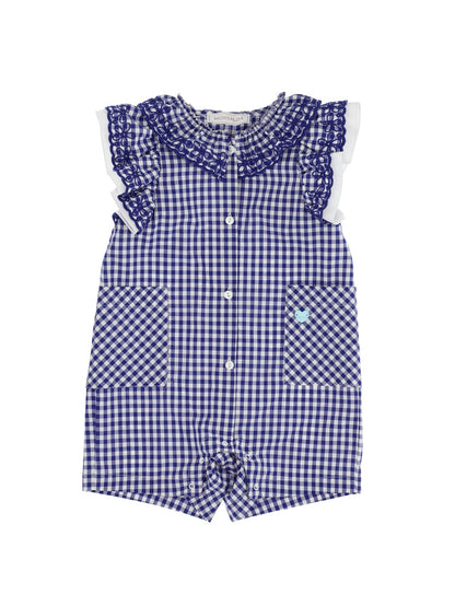 Vichy jumpsuit with embroidery and ruffles