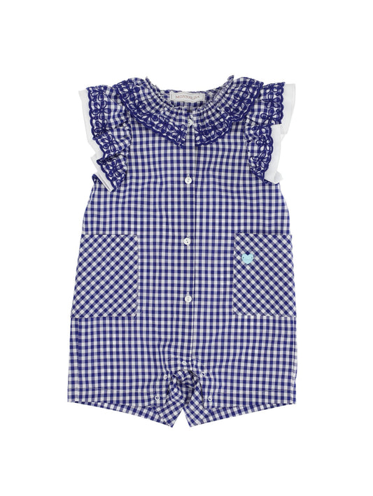 Vichy jumpsuit with embroidery and ruffles