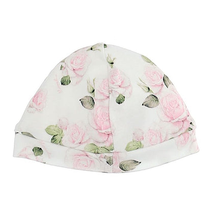 Rose print baby hat