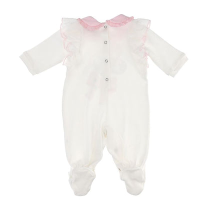 Cotton romper with logo and flowers