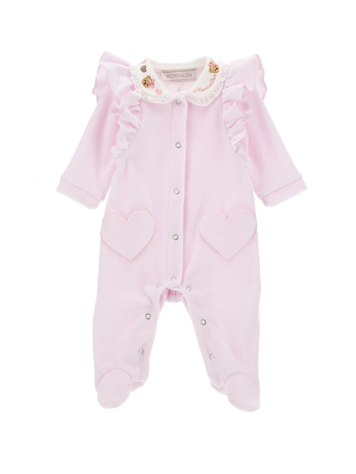 Chenille jumpsuit with embroidered collar