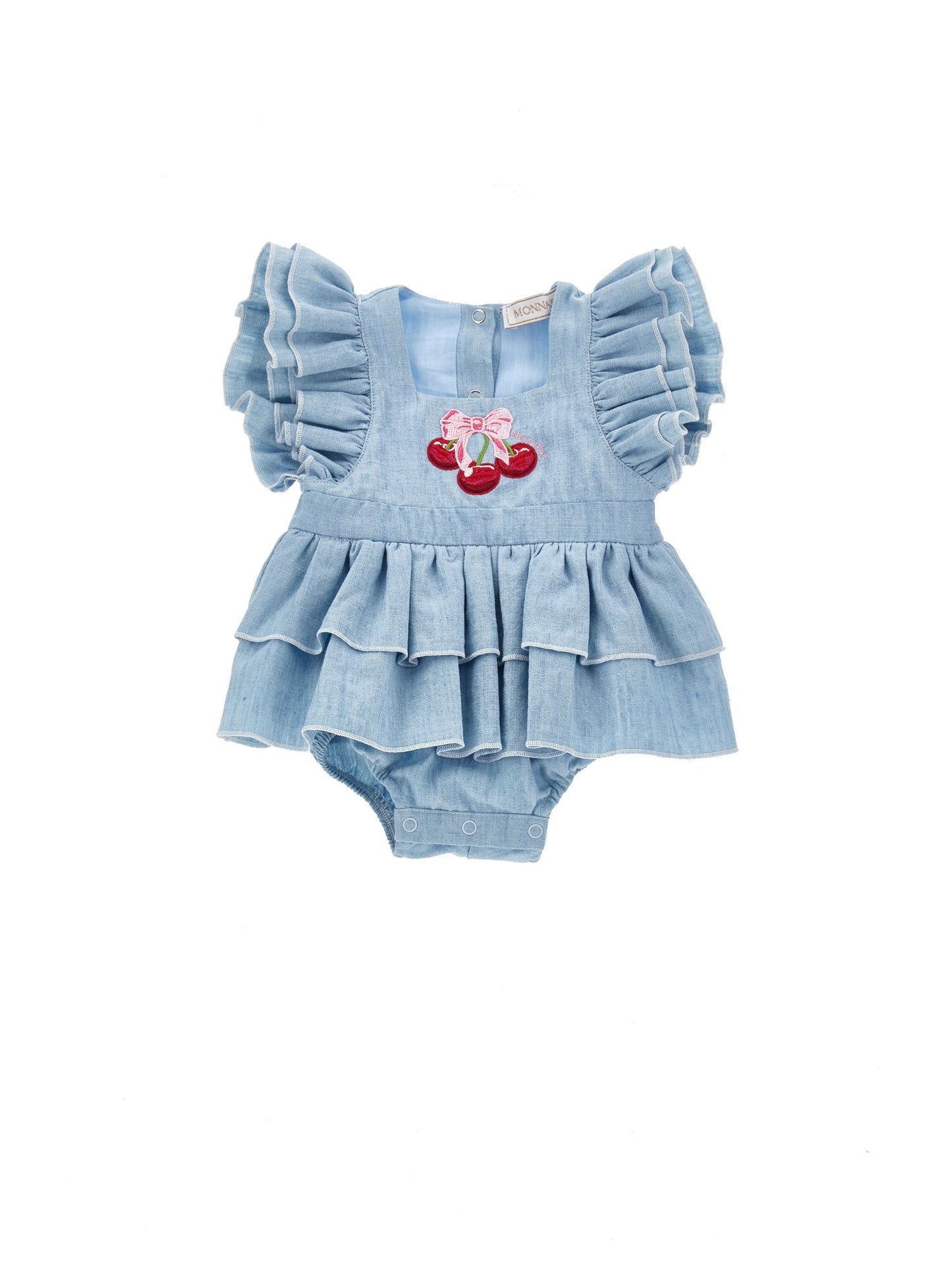 Chambray romper with trim