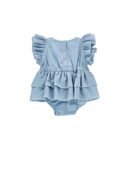 Chambray romper with trim