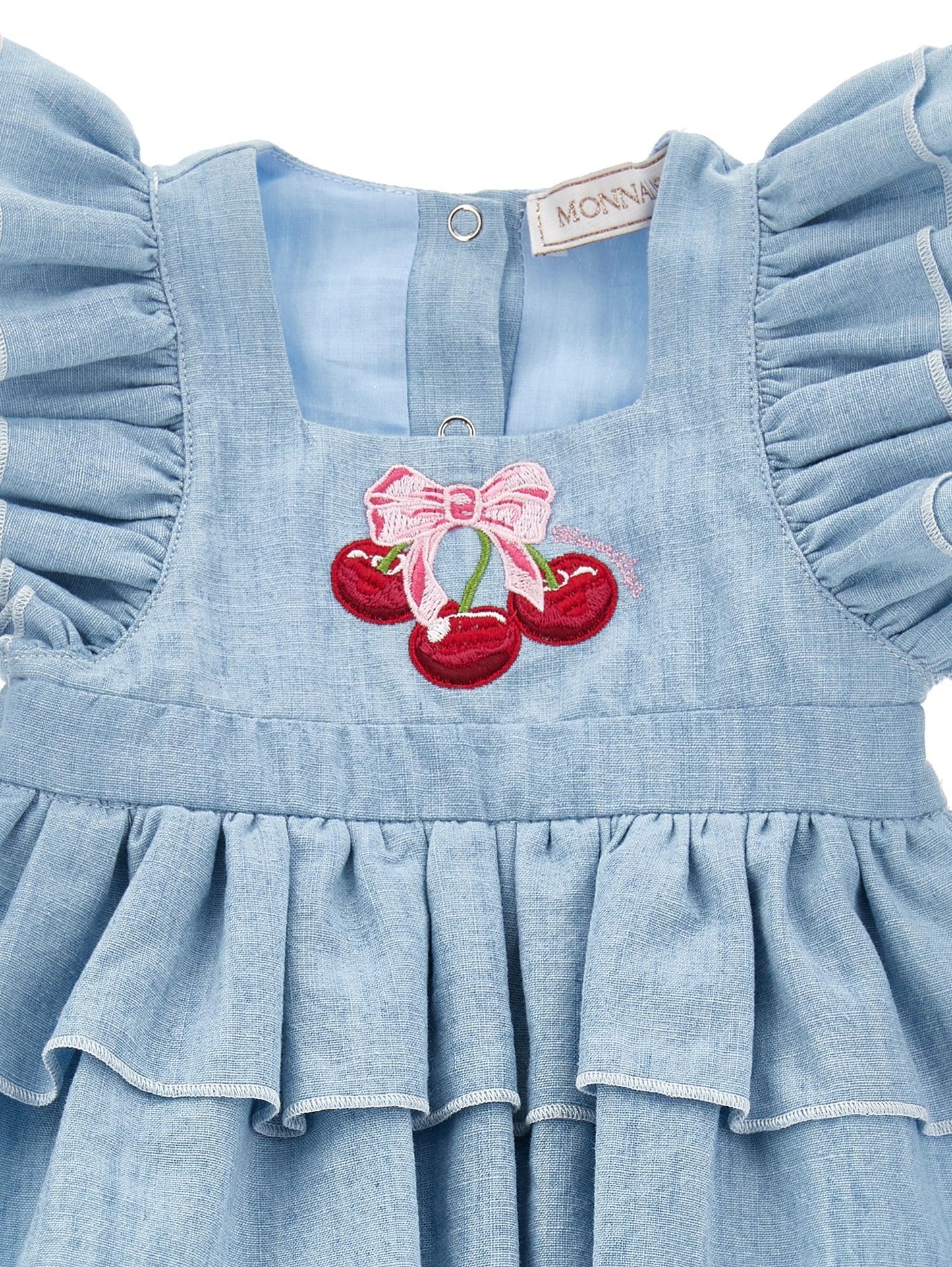 Chambray romper with trim
