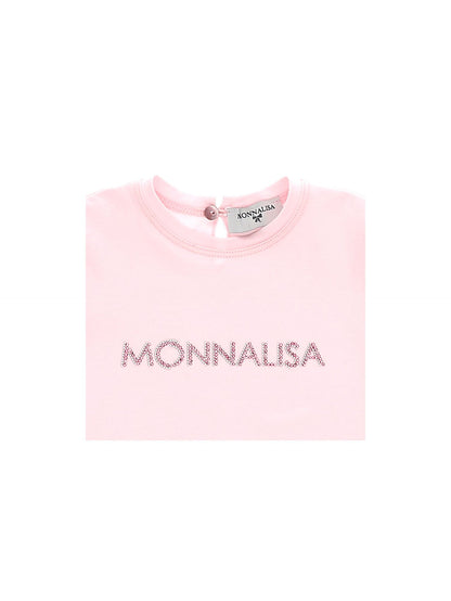 Cotton T-shirt with rhinestone logo