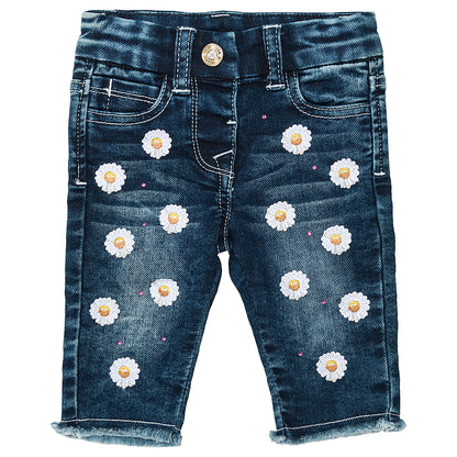 Jeans with embroidered daisies