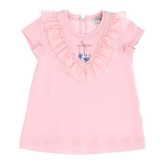 T-shirt bambina con volant a V e stampa