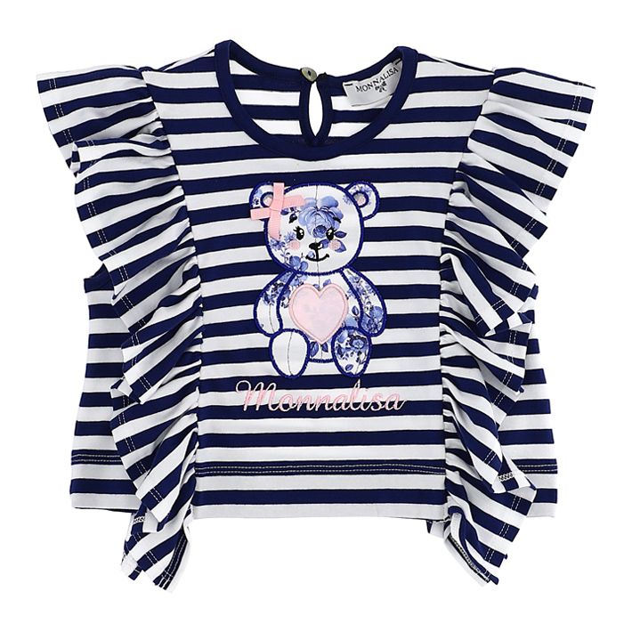 Striped cotton T-shirt with ruffles