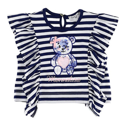 Striped cotton T-shirt with ruffles