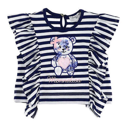 Striped cotton T-shirt with ruffles