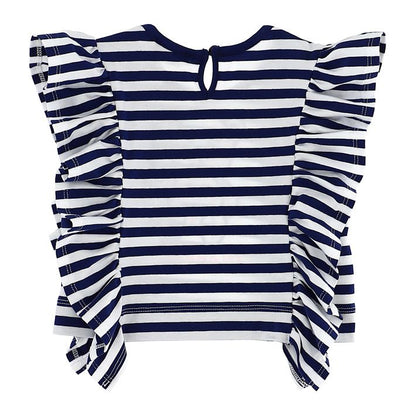 Striped cotton T-shirt with ruffles