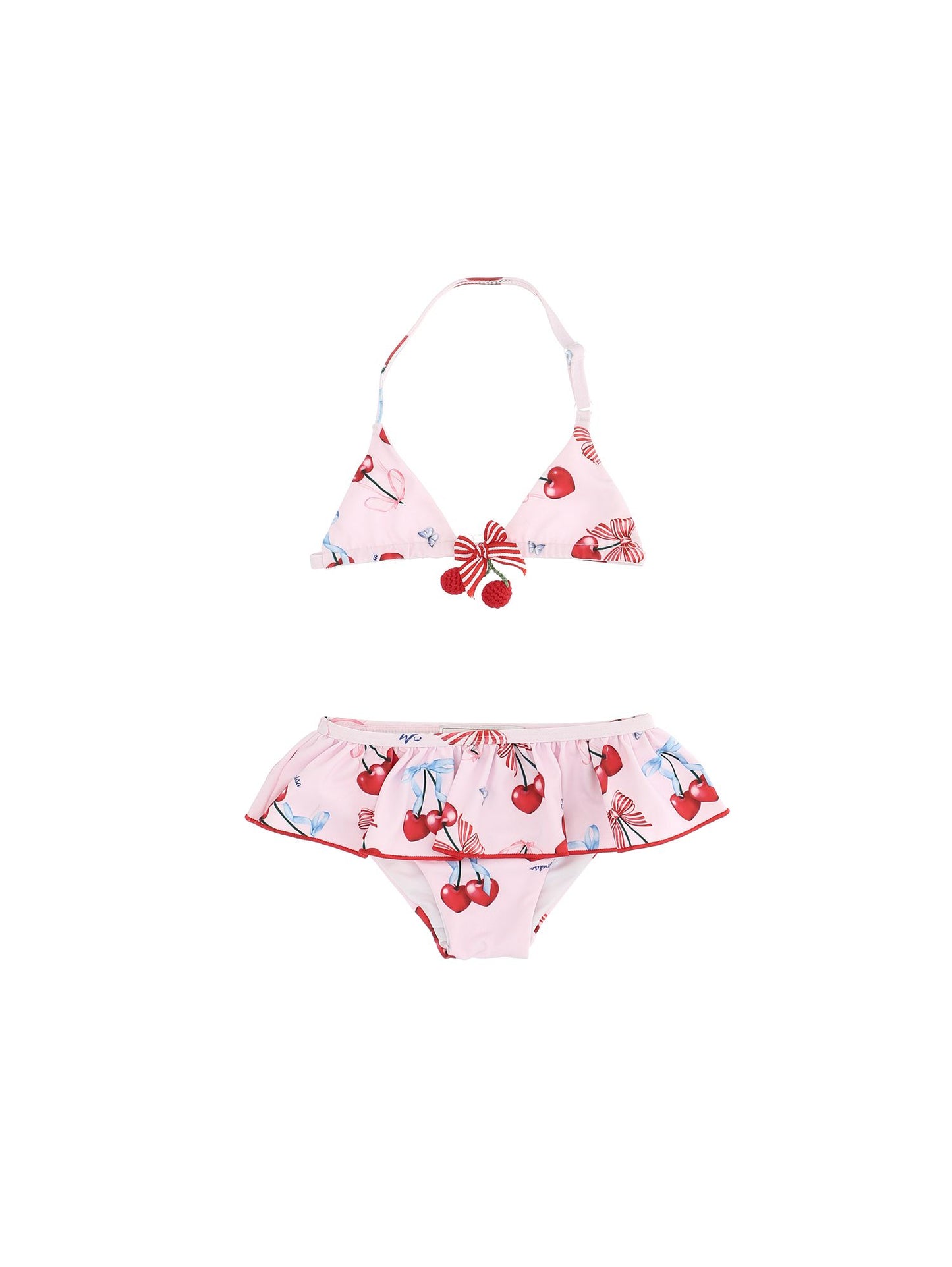 Stretch bikini with cherry print and ruffles