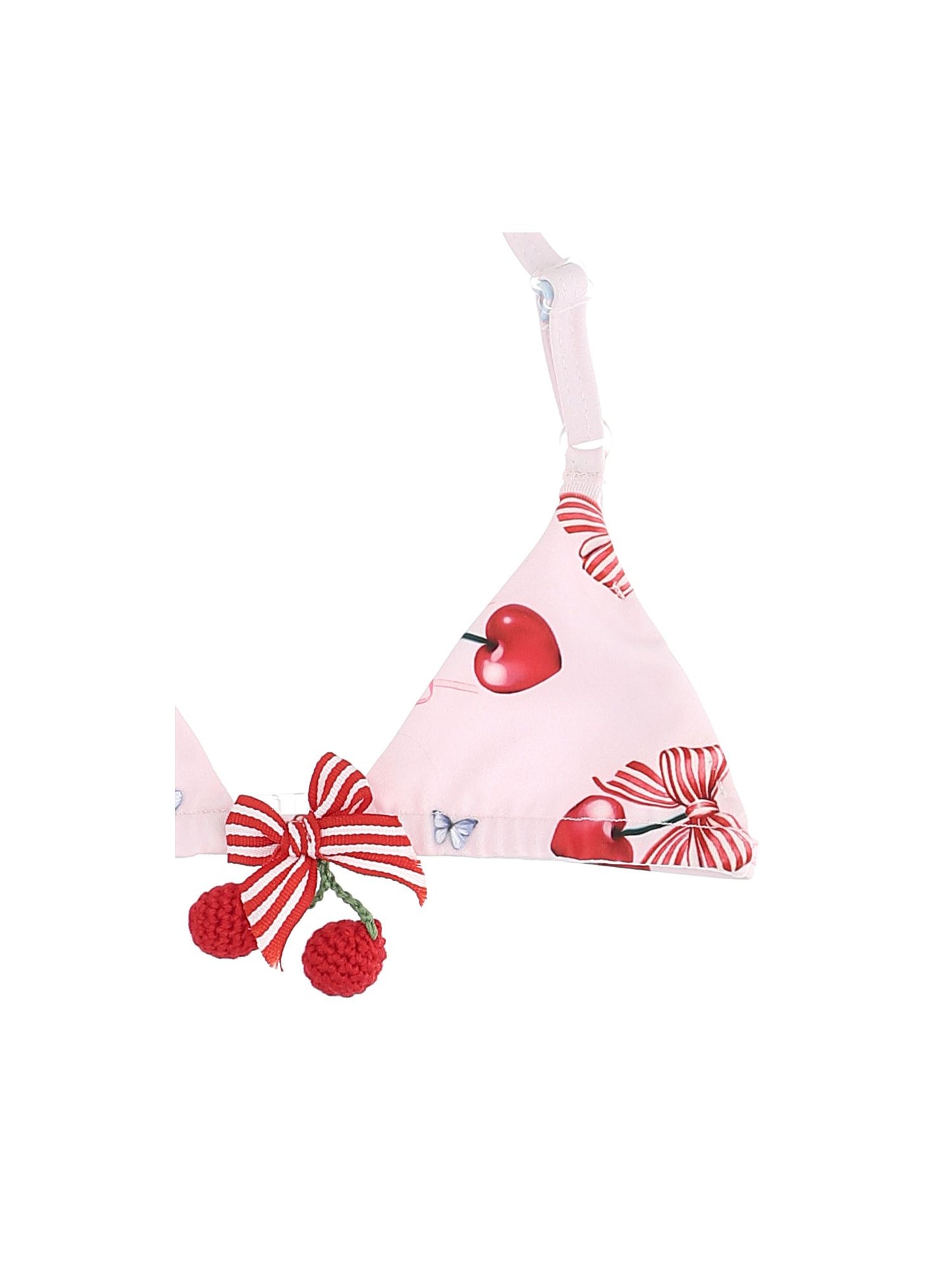 Stretch bikini with cherry print and ruffles