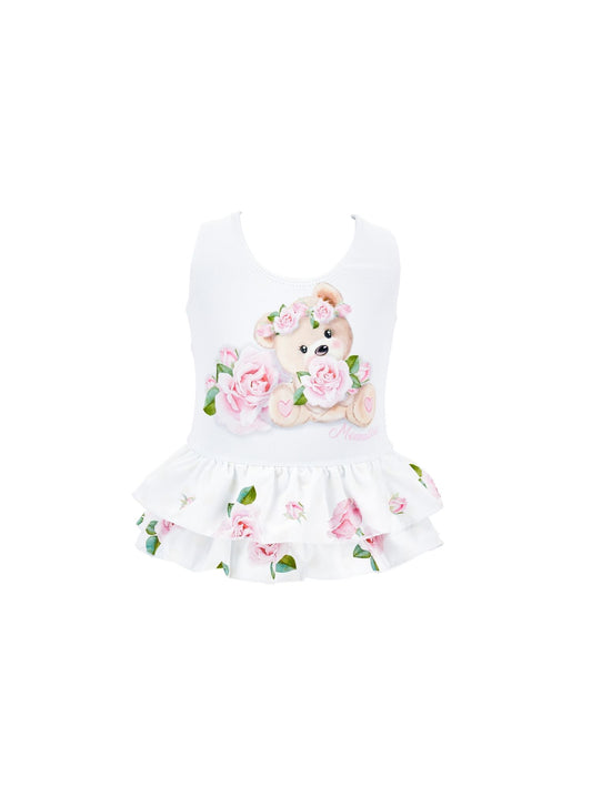One-piece swimsuit with bud print