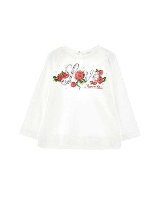 T shirt jersey stampa rosa strass