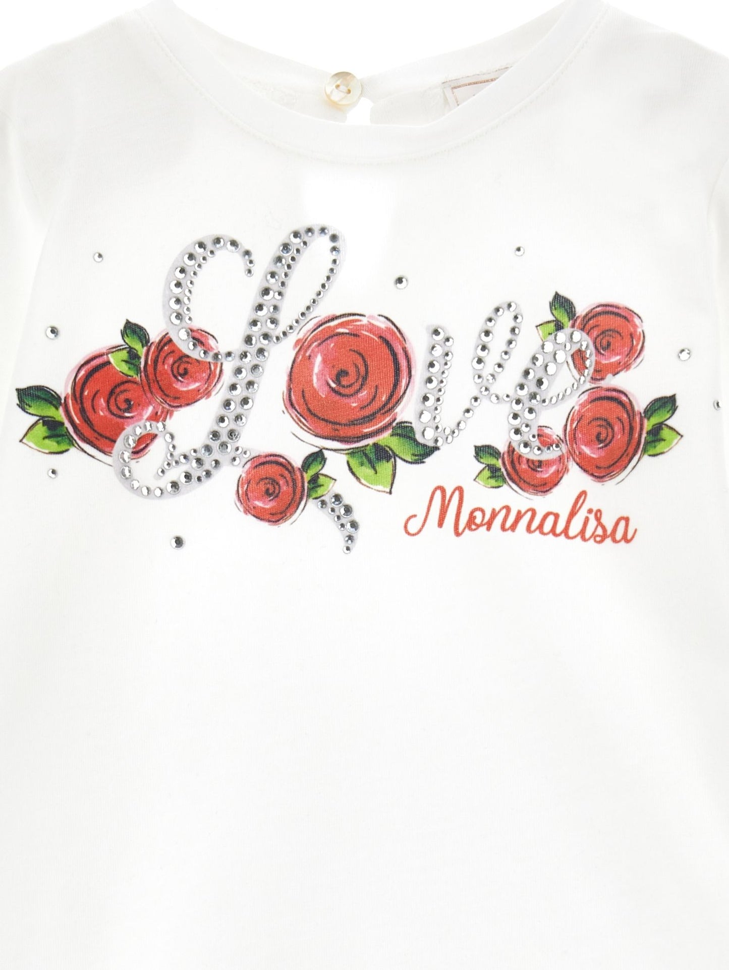 T shirt jersey stampa rosa strass