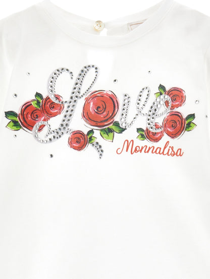 T shirt jersey stampa rosa strass